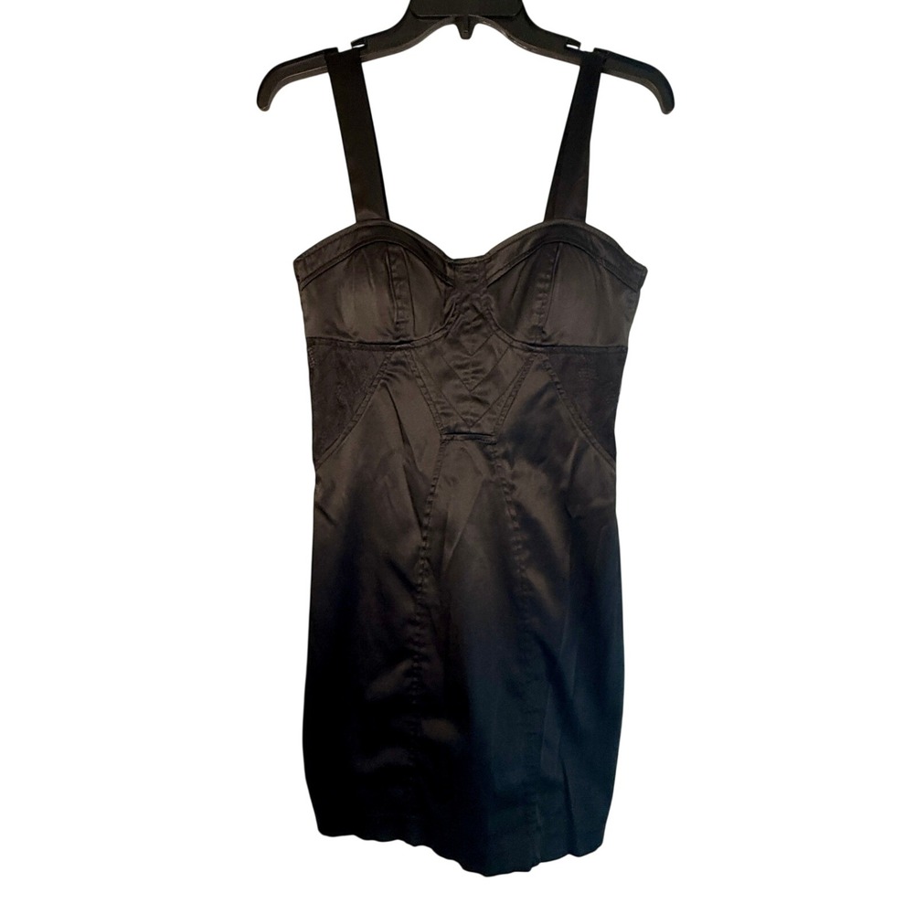Kouture by Kimora Black Satin Corset Mini Dress M Lace Bustier Y2K Goth